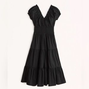 Abercrombie Cap Sleeve Smocked Waist Midi Dress Black Size Small
